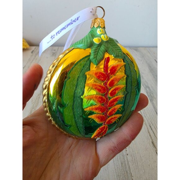 Bird of paradise flower glass ornament remember Poland glitter gold Xmas tree - Picture 5 of 9